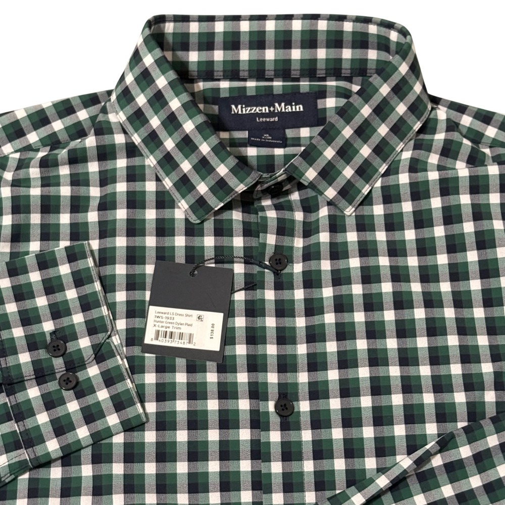 Mizzen Main‎ Leeward Men's XL Trim Hunter Green Dylan Plaid LS Dress Shirt